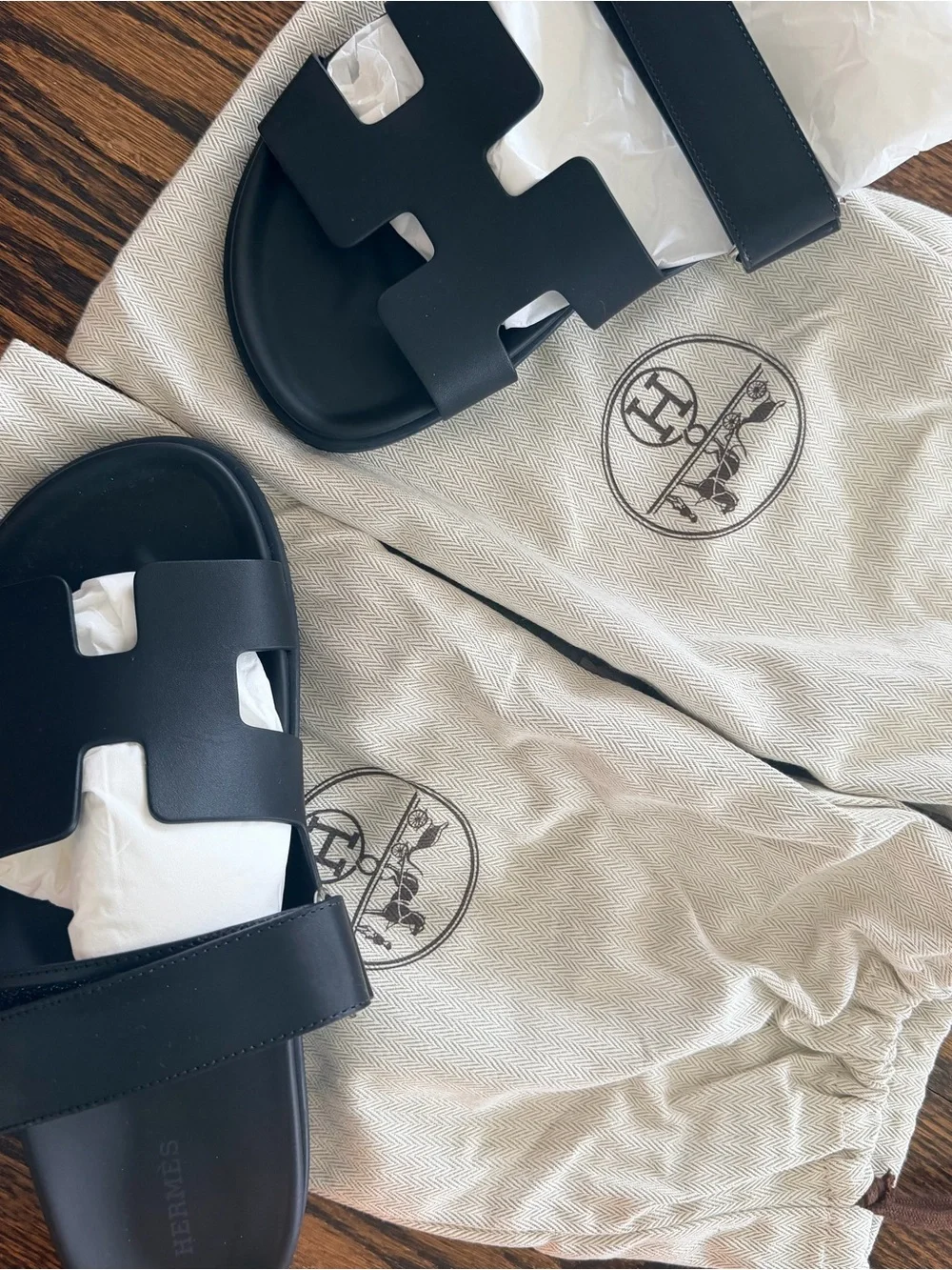 Hermès Black Chypre Sandal Slide